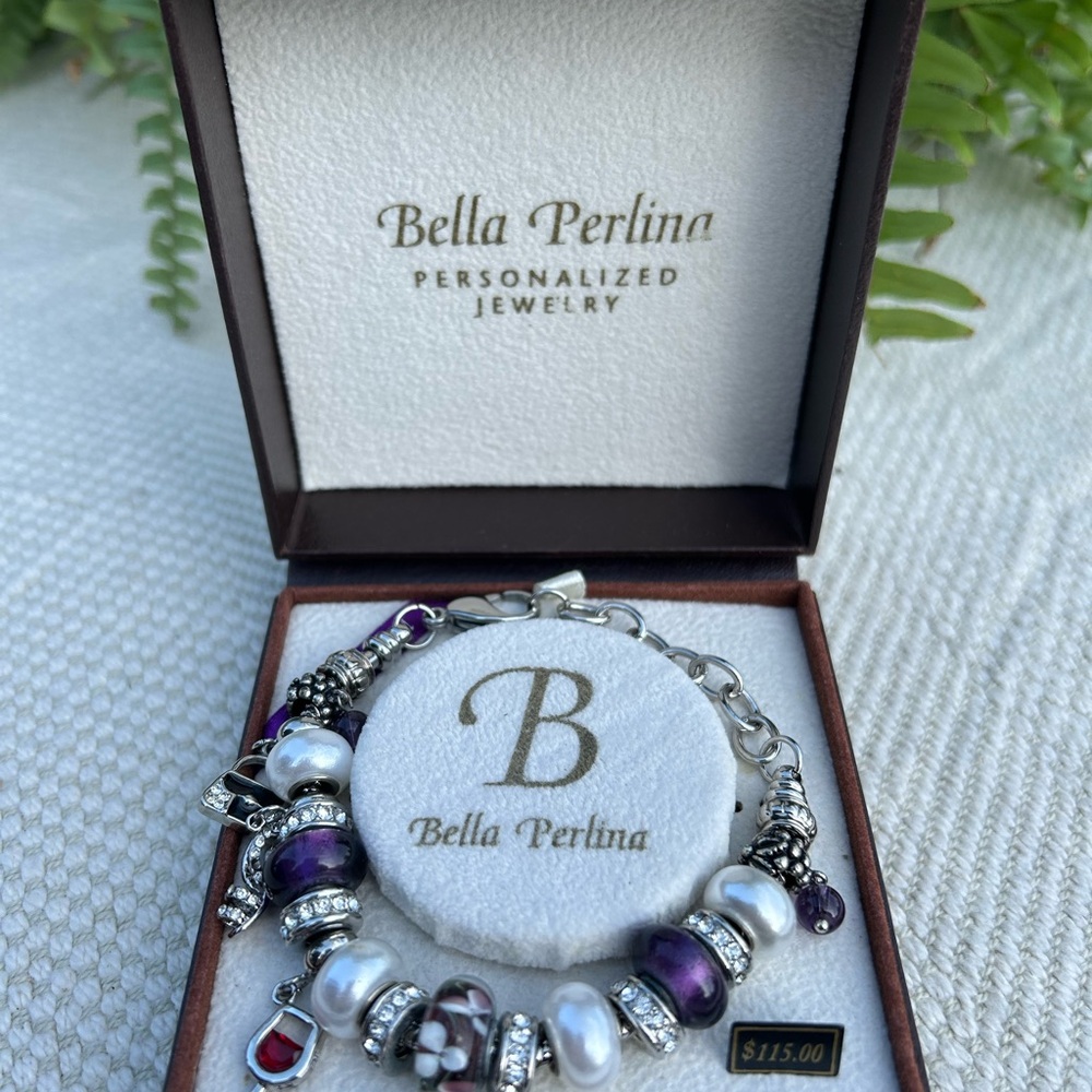 Bella Perlina Purple Silver Bracelet with Elegant Charms